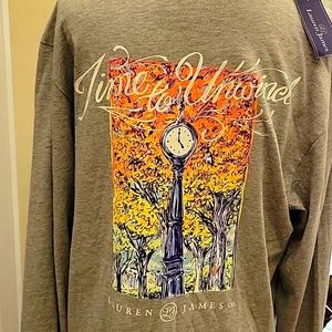 Lauren James TIME TO UNWIND gray long sleeve tee orange yellow blue Medium NEW…
